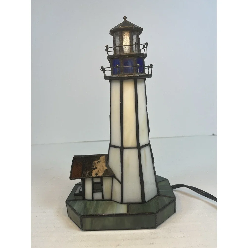 Stained Glass Tiffany Style Lighthouse Lamp Portable Table Lamp Night Light Resi